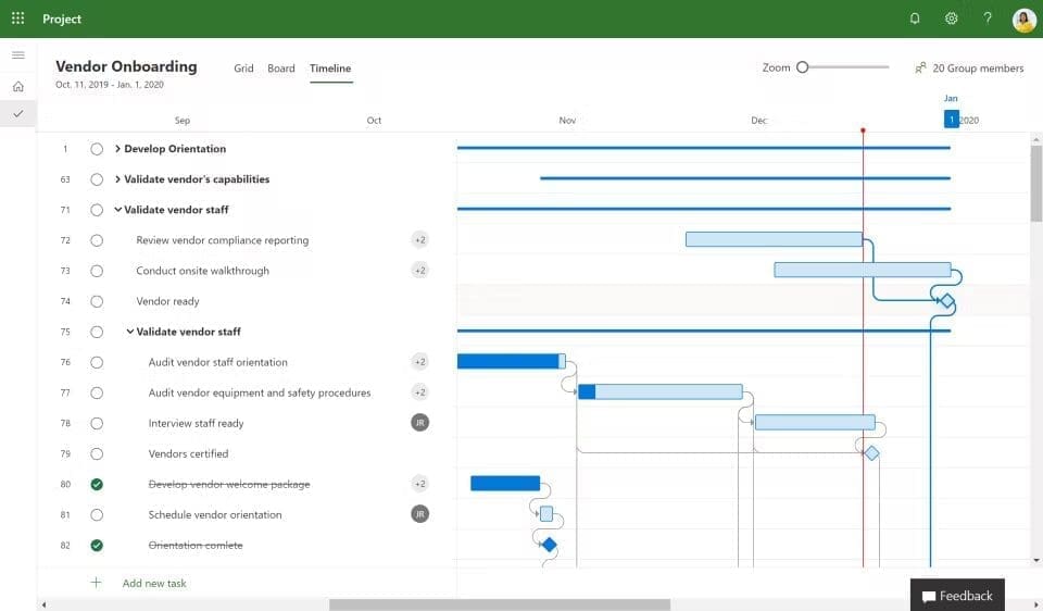 Project schedule in Microsoft Project