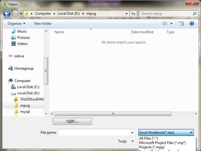 picture of the dialogue box to import excel data into project