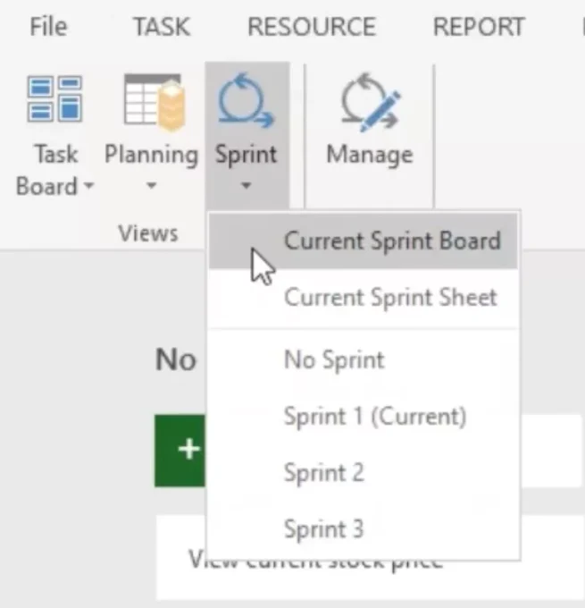 Selecting Current Sprint in Microsfot Project
