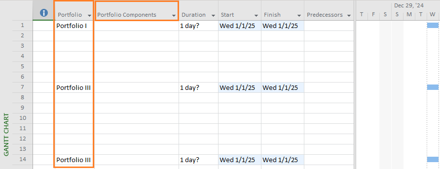 Portfolio Component column.