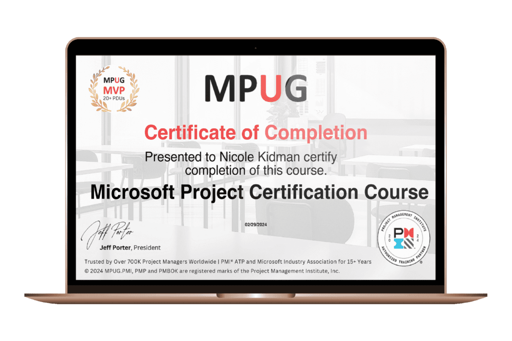 Microsoft Project Certificate from MPUG