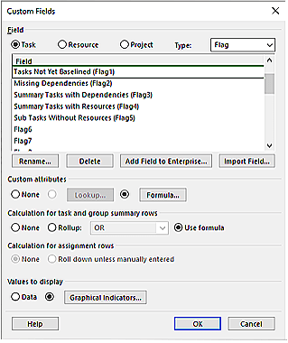 Select "Tasks Not Yet Baselined (Flag1)" Field