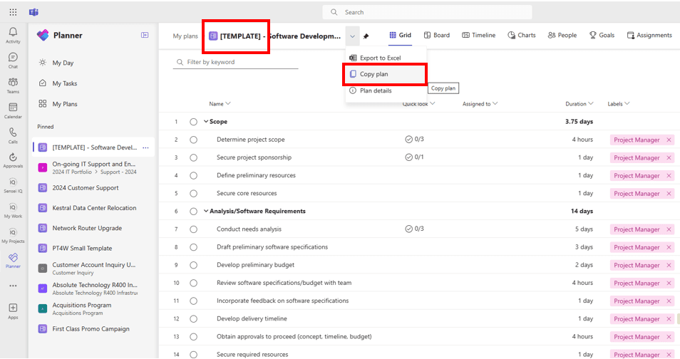 Figure 16 – New plan template in Microsoft Planner