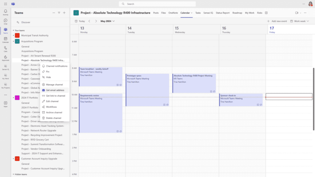 Figure 19 – Shared project calendar in Microsoft Planner